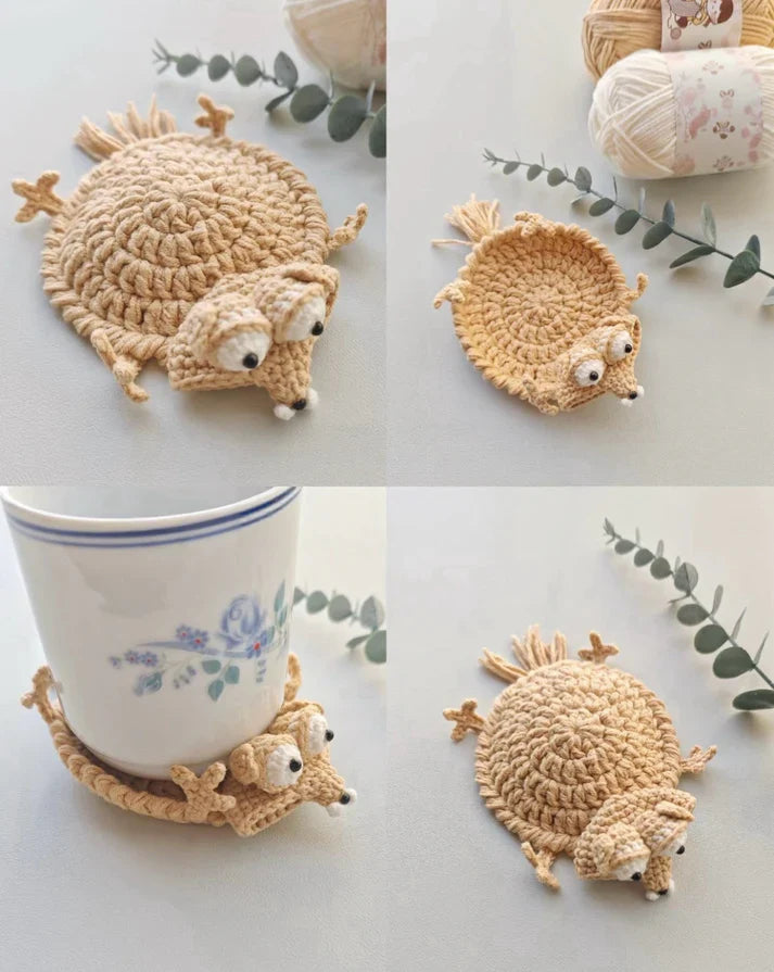 Funny Squirrel & Acorn Crochet Coaster