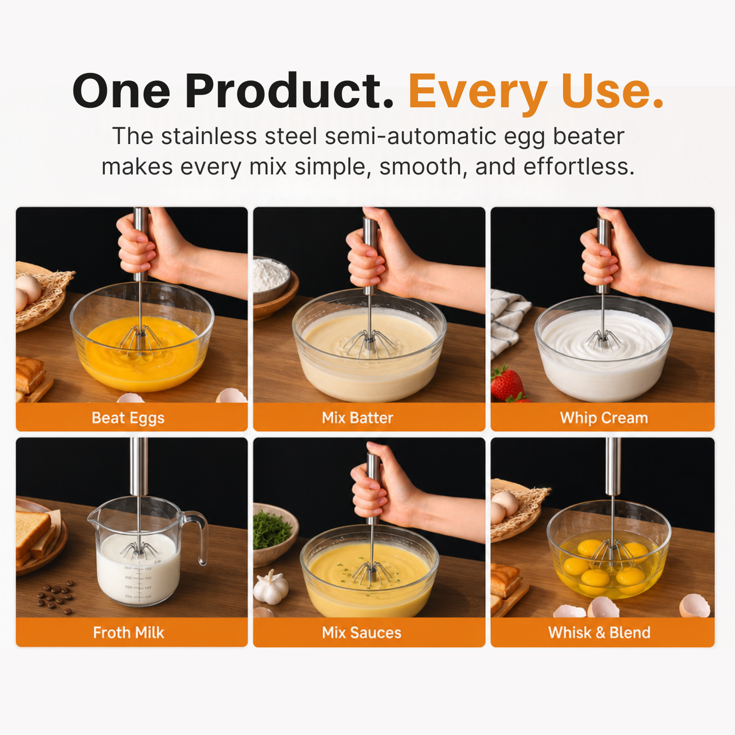 Stainless Steel semi-Automatic Egg Beater PRO