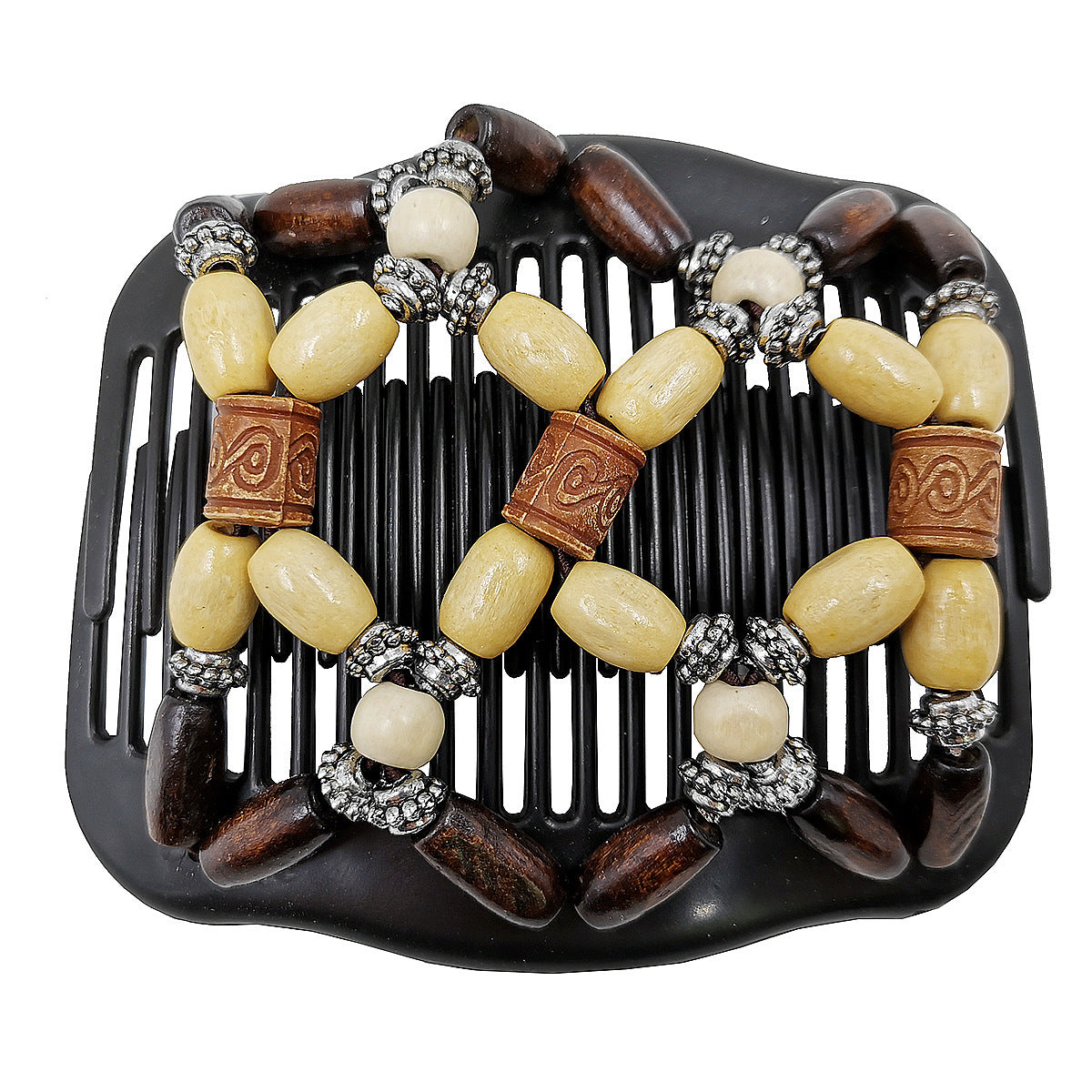 Thick Hair Clip Magic Wood Beads Double Hair Comb Clip Stretch Combs