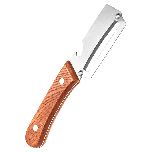 Wooden-Handled Stainless Steel Peeler with Built-In Bottle Opener