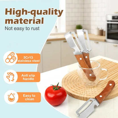Wooden-Handled Stainless Steel Peeler with Built-In Bottle Opener