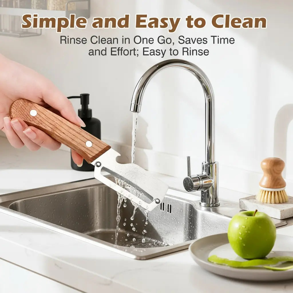 Wooden-Handled Stainless Steel Peeler with Built-In Bottle Opener