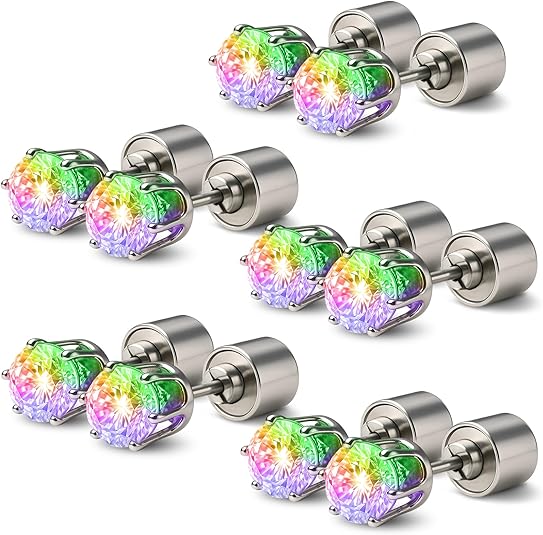 4PCS LED Earrings Color Changing Light Up Earring Diamond Crown Studs
