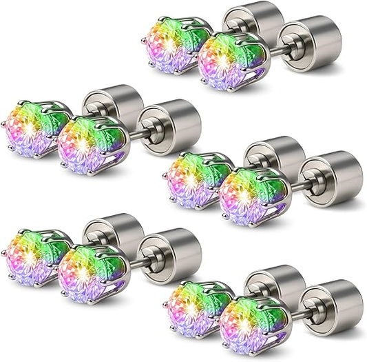 4PCS LED Earrings Color Changing Light Up Earring Diamond Crown Studs