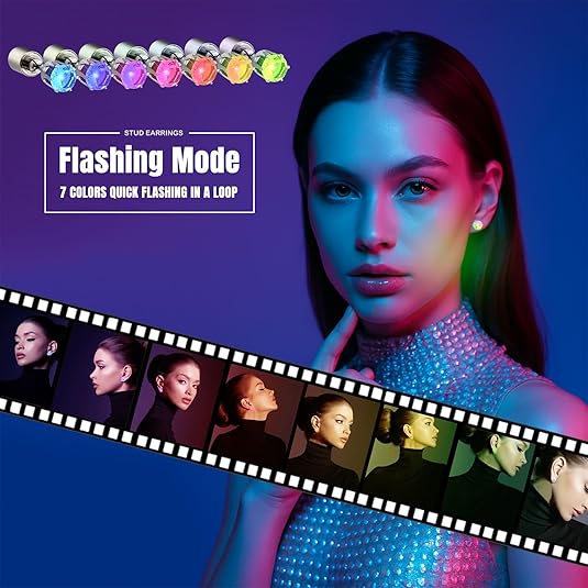 4PCS LED Earrings Color Changing Light Up Earring Diamond Crown Studs