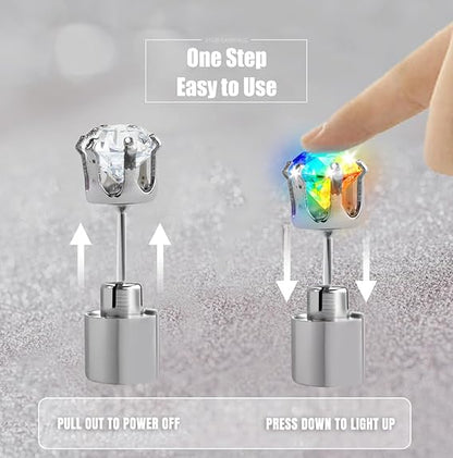 4PCS LED Earrings Color Changing Light Up Earring Diamond Crown Studs