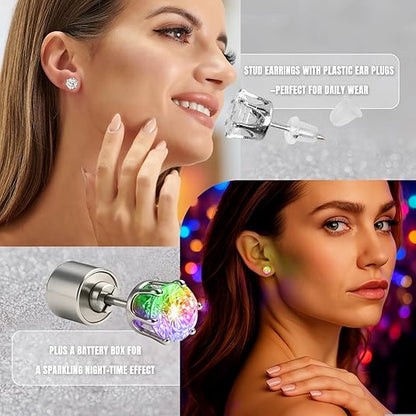 4PCS LED Earrings Color Changing Light Up Earring Diamond Crown Studs