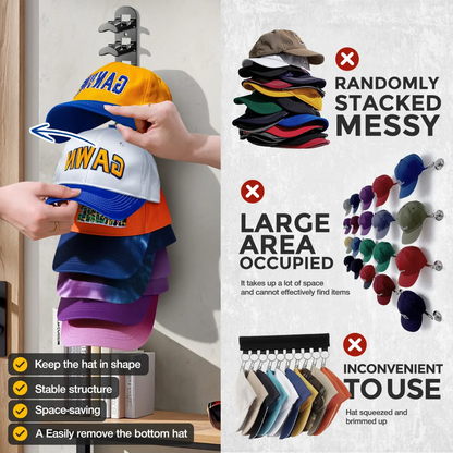 Wall-Mounted Hat Rack for Baseball Caps – Holds 10 Hats