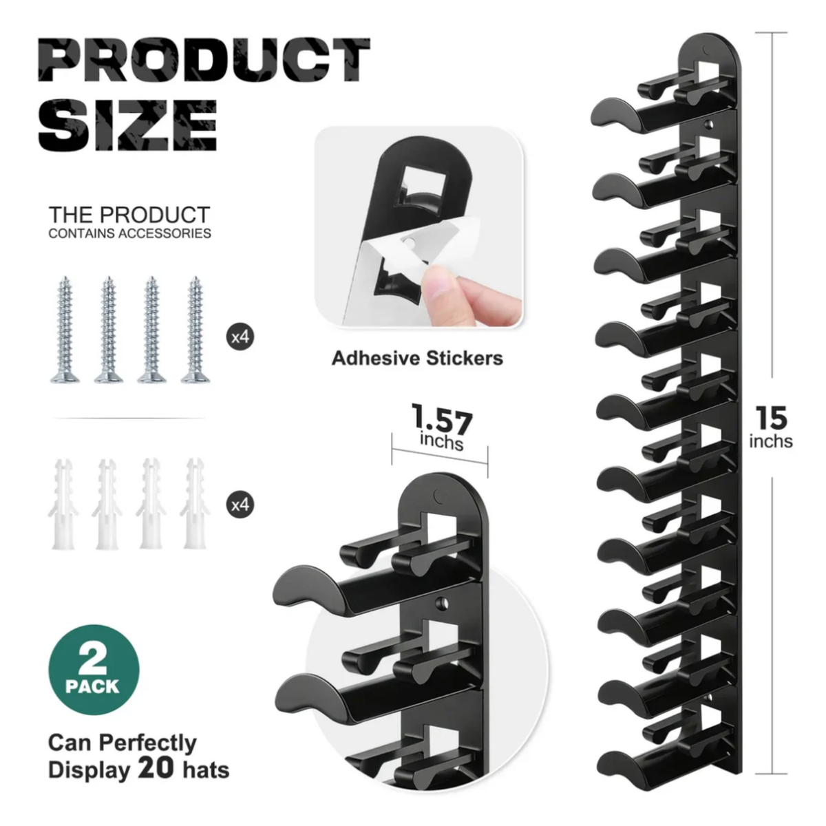 Wall-Mounted Hat Rack for Baseball Caps – Holds 10 Hats
