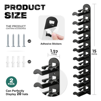 Wall-Mounted Hat Rack for Baseball Caps – Holds 10 Hats