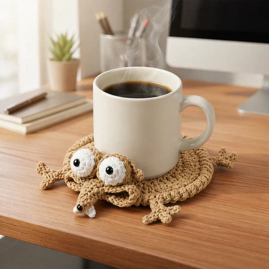 Funny Squirrel & Acorn Crochet Coaster