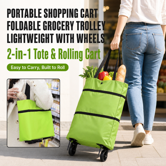 Portable Shopping Cart Foldable Grocery Trolley Lightweight with Wheels
