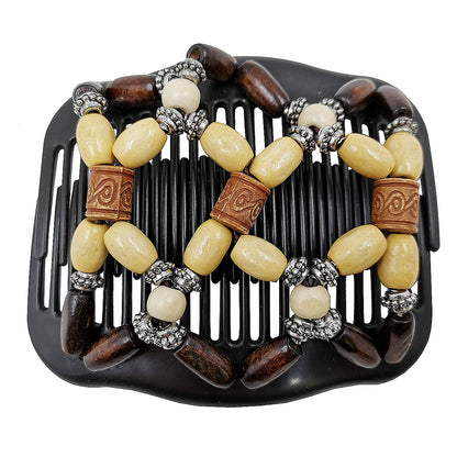 Thick Hair Clip Magic Wood Beads Double Hair Comb Clip Stretch Combs