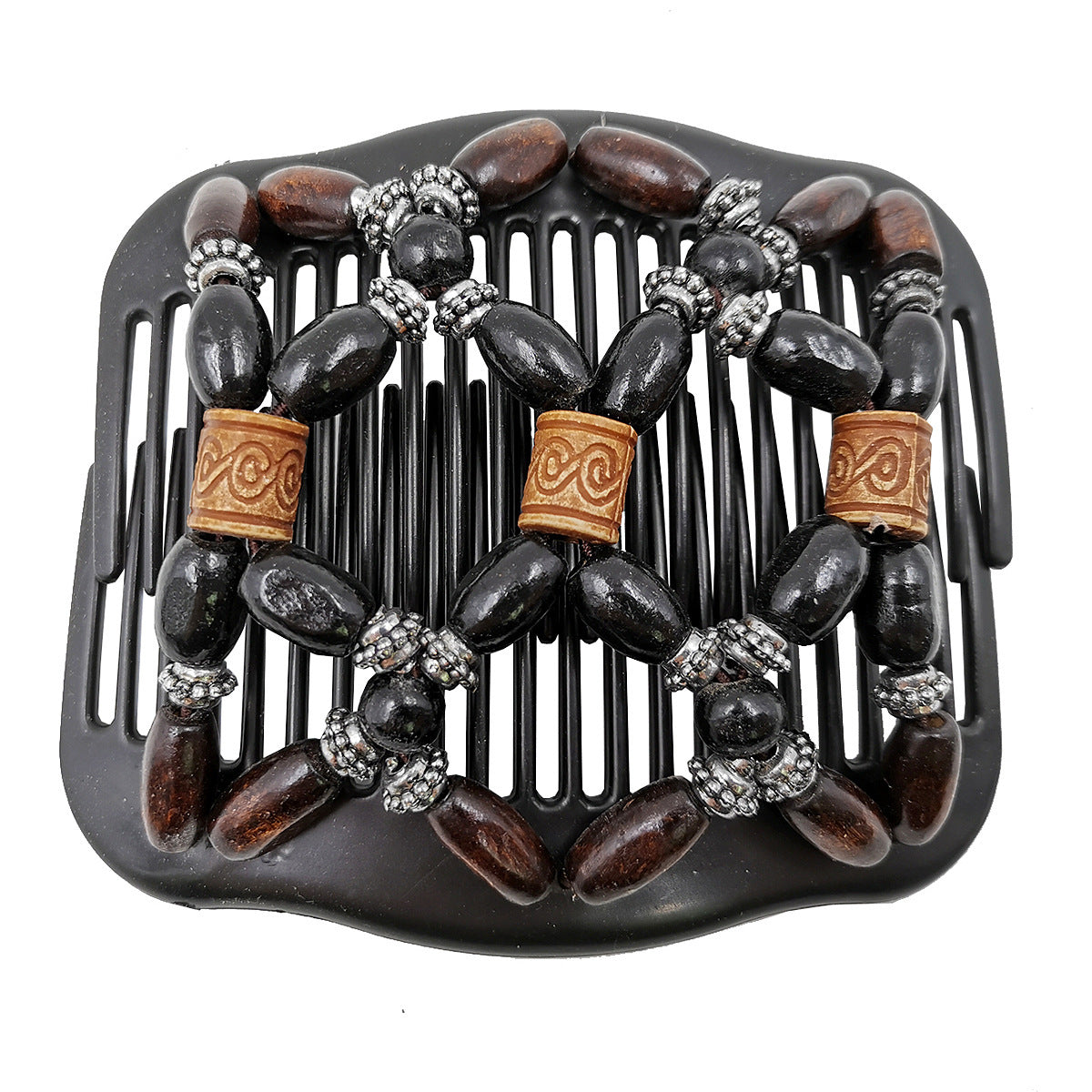 Thick Hair Clip Magic Wood Beads Double Hair Comb Clip Stretch Combs