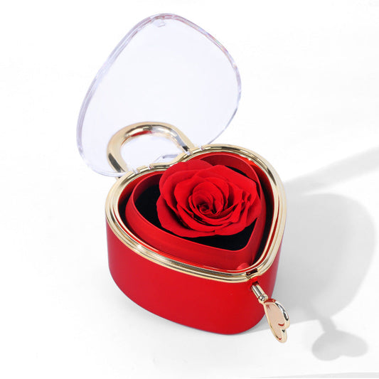 Heart Lock Flip Rose Jewelry Box