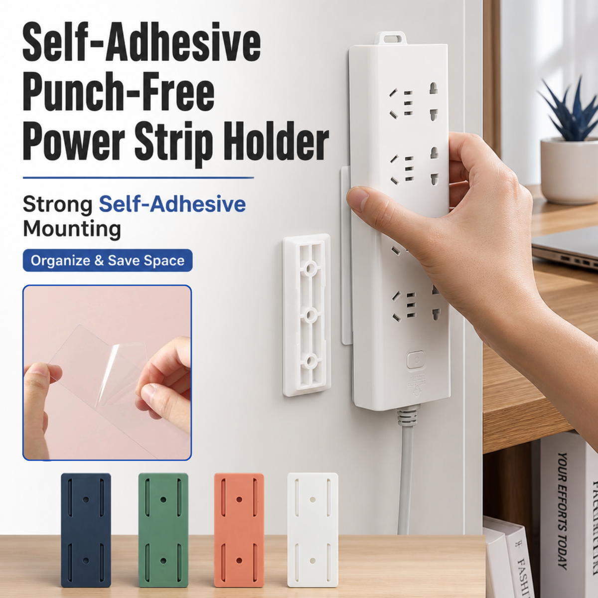 Self-Adhesive Punch-Free Power Strip Holder (5 PCS)