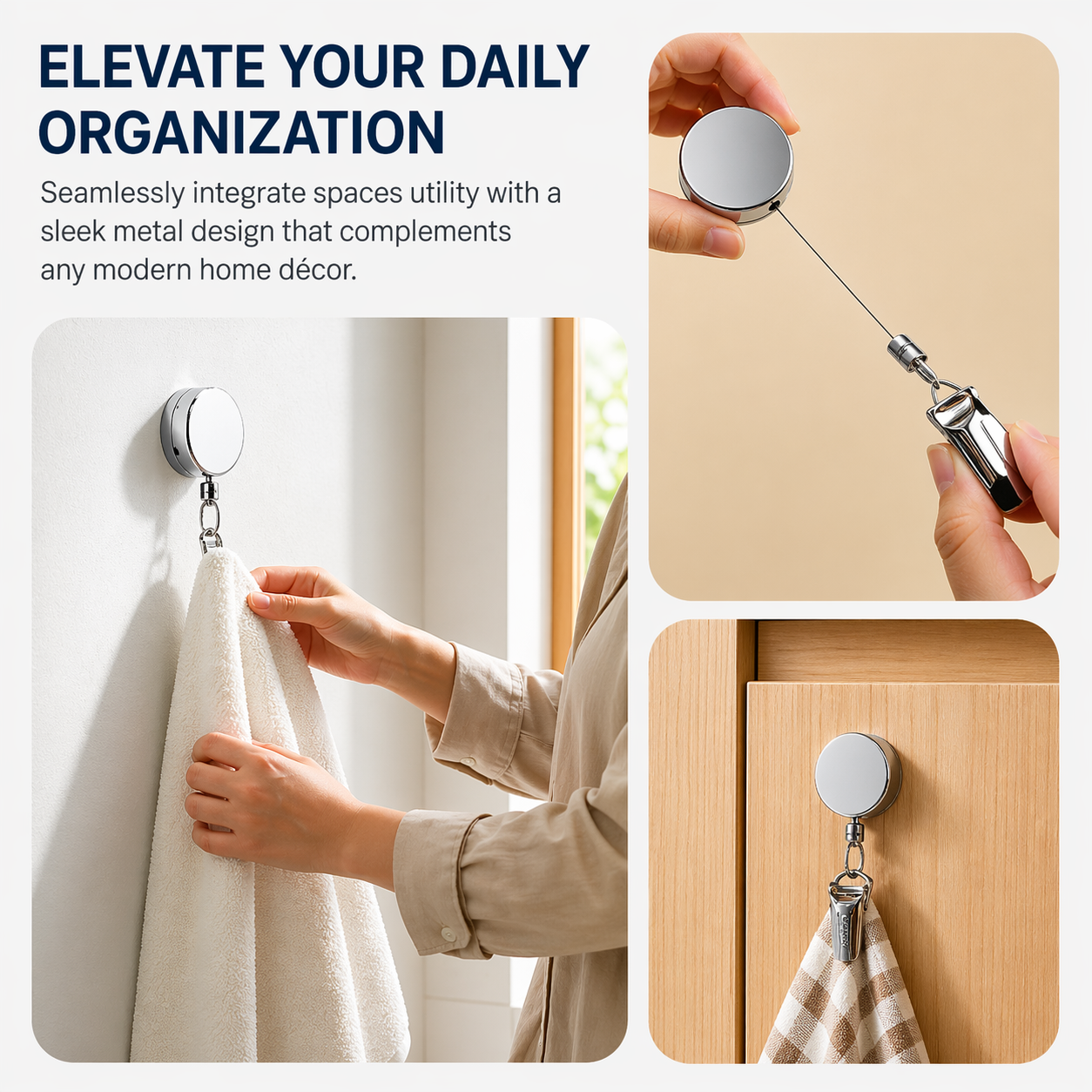 No Drill Easy Automatic Retractable Towel Rack Wall Hook