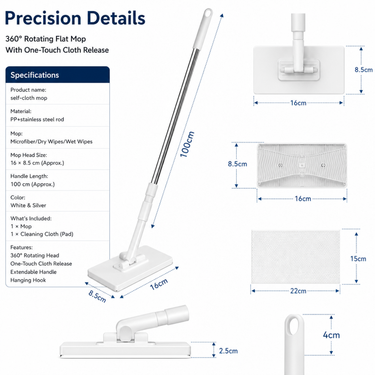 360° Rotating Flat Mop with One-Touch Cloth Release