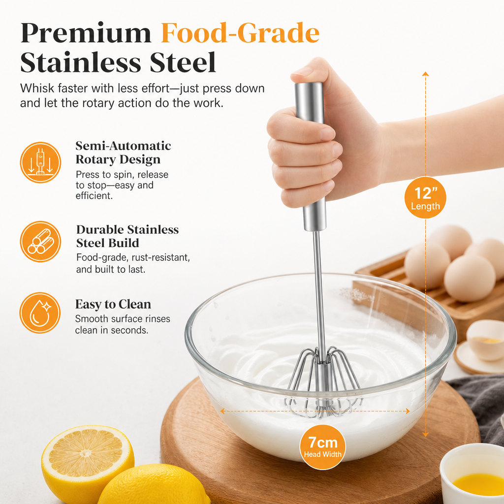 Semi-Automatic Stainless Steel Hand-Push Rotary Whisk