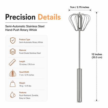 Semi-Automatic Stainless Steel Hand-Push Rotary Whisk