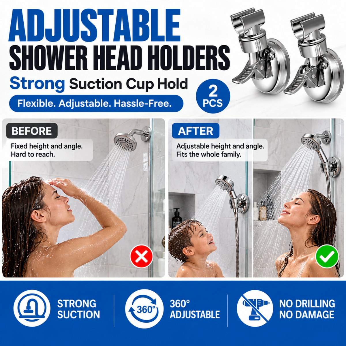 Adjustable Shower Head Holders (2 PCS)