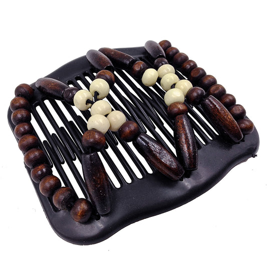 Thick Hair Clip Magic Wood Beads Double Hair Comb Clip Stretch Combs