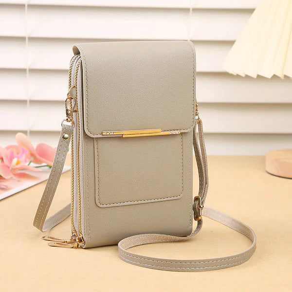 Multi Pockets Vegan Leather Small Designer Touchscreen Phone Bag With Adjustable Strap