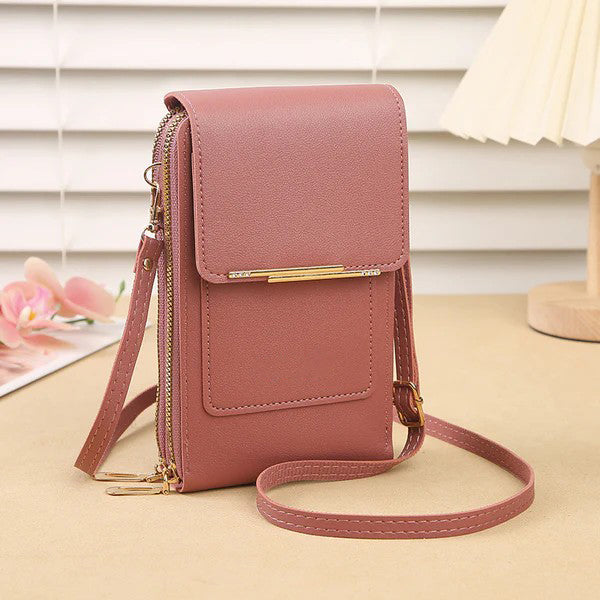 Multi Pockets Vegan Leather Small Designer Touchscreen Phone Bag With Adjustable Strap