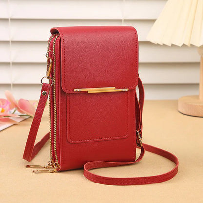 Multi Pockets Vegan Leather Small Designer Touchscreen Phone Bag With Adjustable Strap