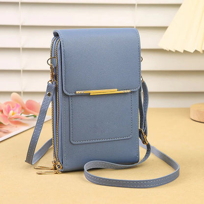 Multi Pockets Vegan Leather Small Designer Touchscreen Phone Bag With Adjustable Strap
