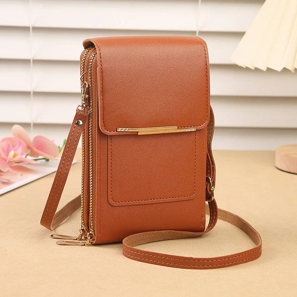 Multi Pockets Vegan Leather Small Designer Touchscreen Phone Bag With Adjustable Strap