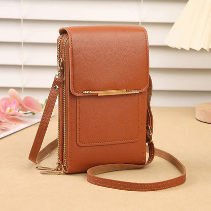 Multi Pockets Vegan Leather Small Designer Touchscreen Phone Bag With Adjustable Strap