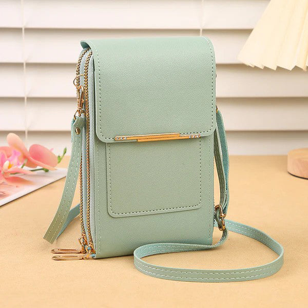 Multi Pockets Vegan Leather Small Designer Touchscreen Phone Bag With Adjustable Strap