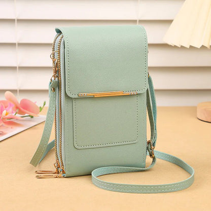 Multi Pockets Vegan Leather Small Designer Touchscreen Phone Bag With Adjustable Strap
