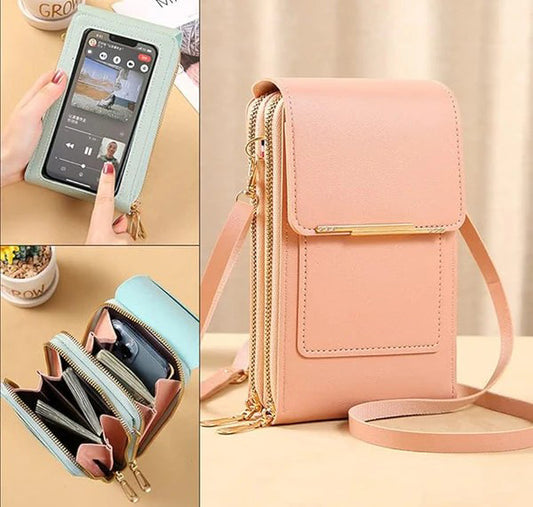 Multi Pockets Vegan Leather Small Designer Touchscreen Phone Bag With Adjustable Strap