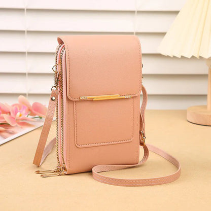 Multi Pockets Vegan Leather Small Designer Touchscreen Phone Bag With Adjustable Strap