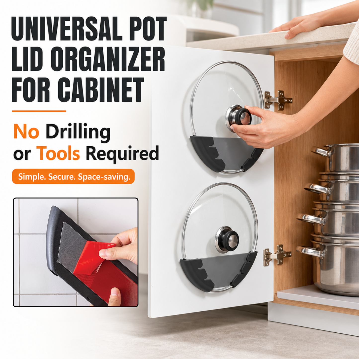 Universal Pot Lid Organizer for Cabinet