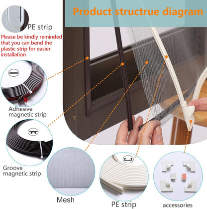 DIY Fiberglass Mesh Adjustable Magnetic Window Screen For House Windows
