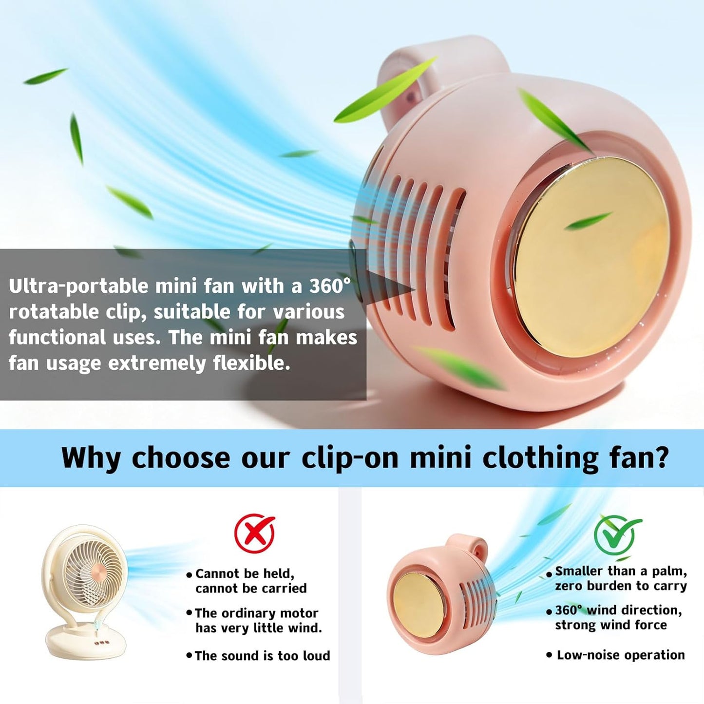Portable Silent Clip-On Bladeless Personal Fan